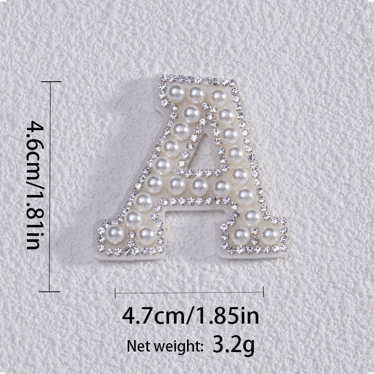 Pearl Patches Wholesale Rhinestone Iron on Letter Clothing Patch Adhesive DIY Name Elegant Pearl Letter Patch for Ladies Girl