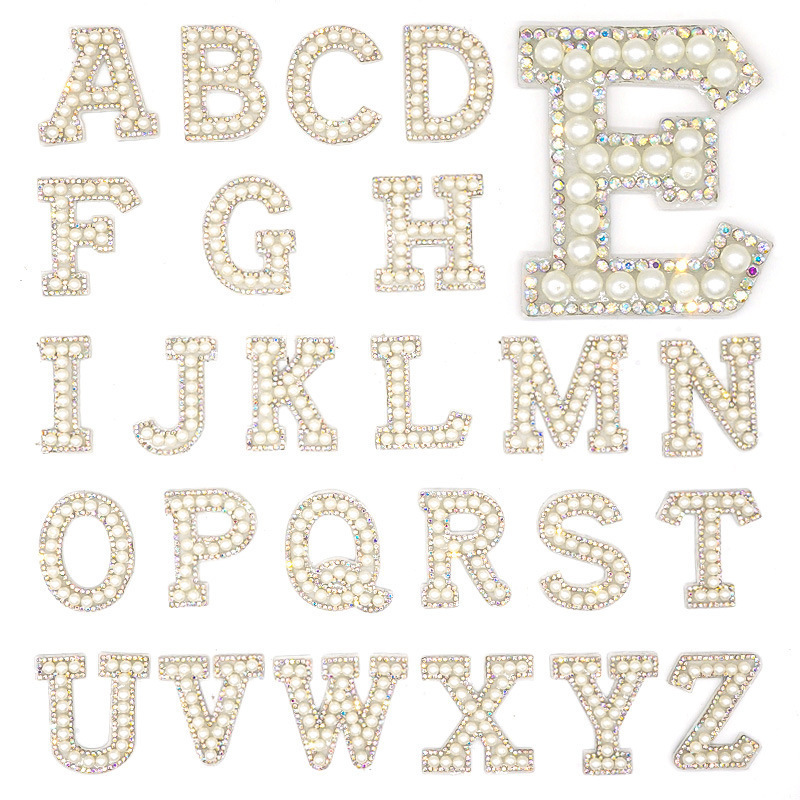 Pearl Patches Wholesale Rhinestone Iron on Letter Clothing Patch Adhesive DIY Name Elegant Pearl Letter Patch for Ladies Girl