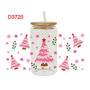 Christmas Series Cartoon Printed Mug Labels Heat Transfer Sticker Cute Snowman Elk Christmas Tree UV DTF Wrap Glass Cup Stickers