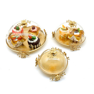 New Design Arabic Luxury Cake Dish Plate Gold Metal Iron Candy Plate Fruit Snack Serving Tray With Lid  For Party