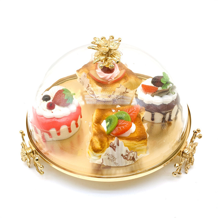 New Design Arabic Luxury Cake Dish Plate Gold Metal Iron Candy Plate Fruit Snack Serving Tray With Lid  For Party