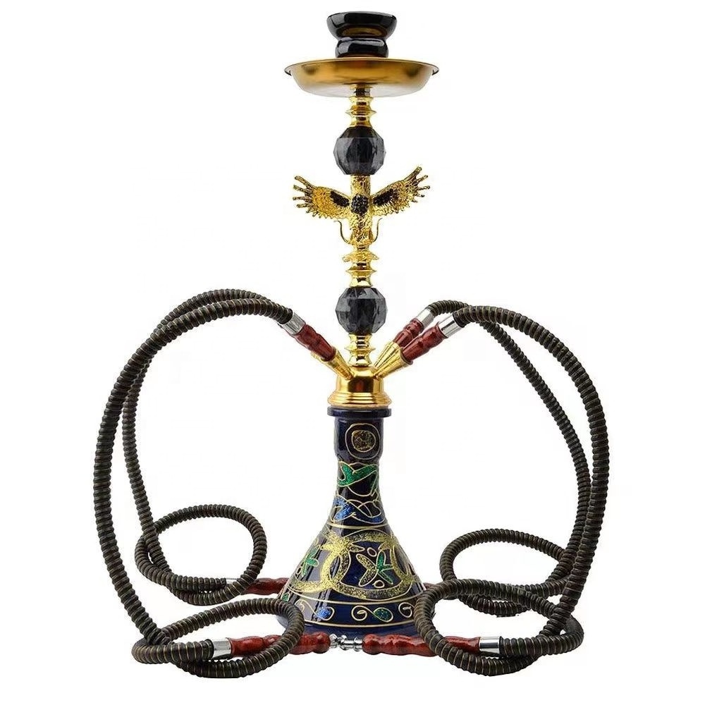 Arab Eagle Shape Glass Metal Ceramic Hookah Set Narguile Completo 4 Hoses Bar Shisha Set Water Pipe Cachimba Nargile Sheesha