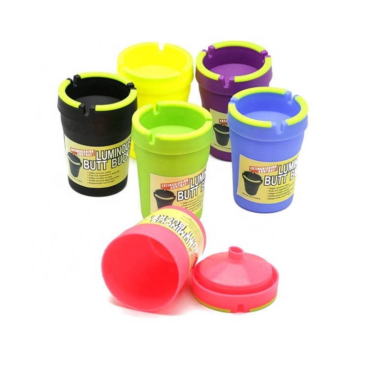 Hot Selling Light Fluorescence Cheap Plastic Ashtray Butt Bucket Luminous Cool Car Plastic Cigar cup ashtray Wholesale