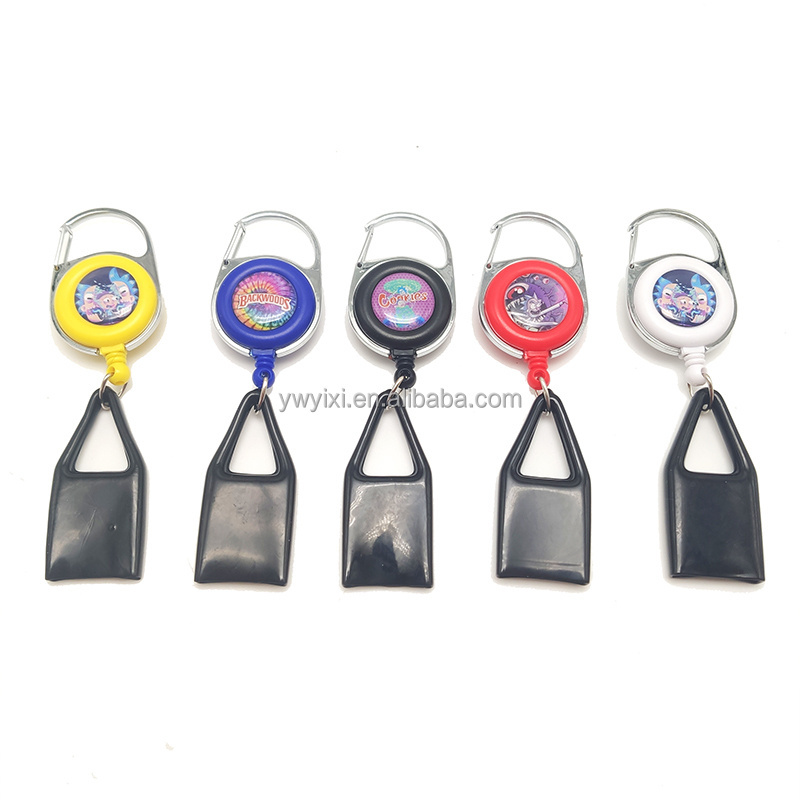 wholesale Custom logo round mini premium retractable keychain  safe clip holder lighter loss prevention