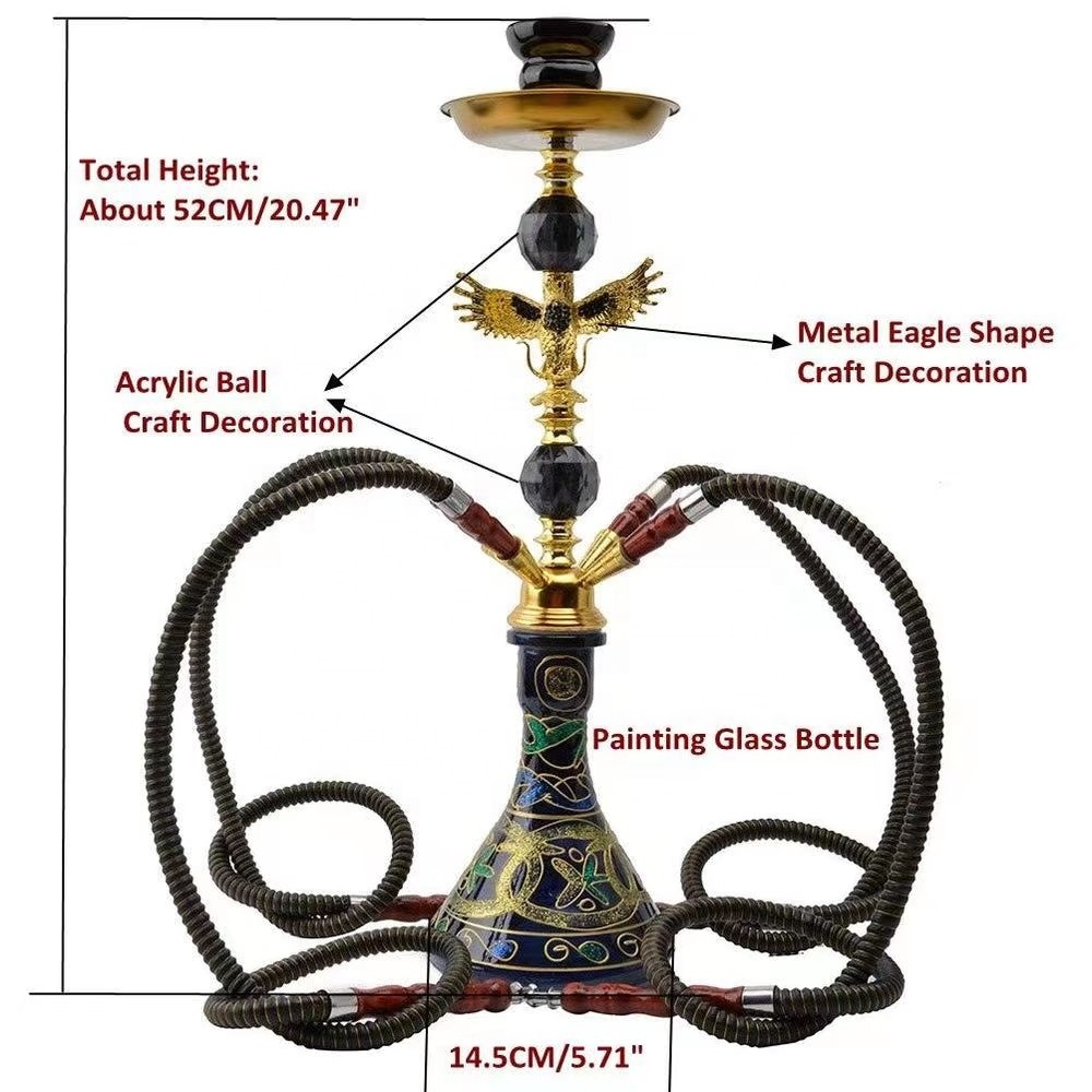 Arab Eagle Shape Glass Metal Ceramic Hookah Set Narguile Completo 4 Hoses Bar Shisha Set Water Pipe Cachimba Nargile Sheesha