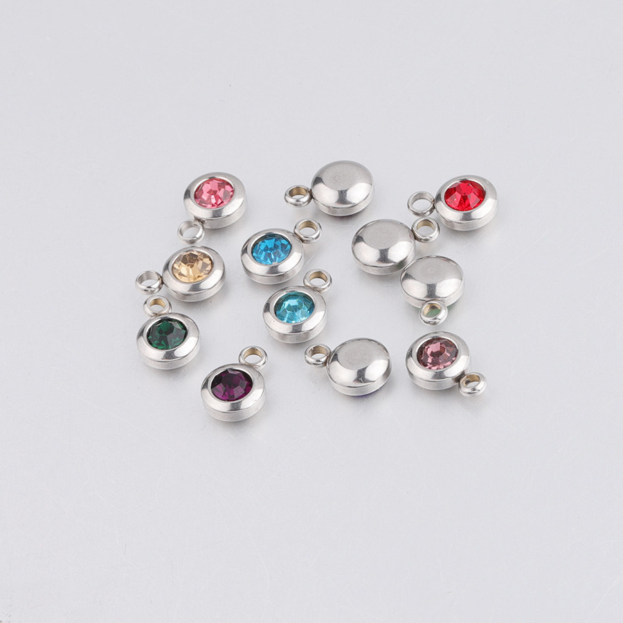 Wholesale Diy Stainless Steel Colour Crystal Month Birthstone Charms for Jewelry Making