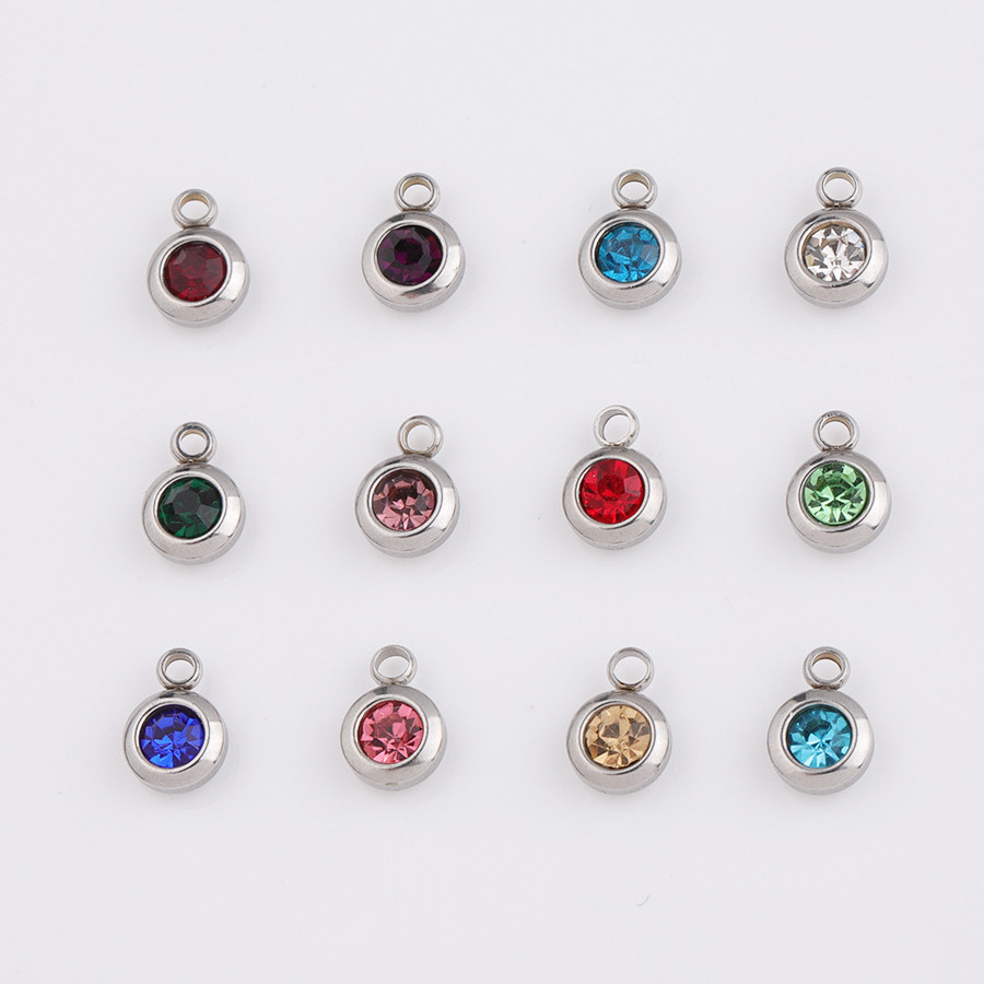 Wholesale Diy Stainless Steel Colour Crystal Month Birthstone Charms for Jewelry Making