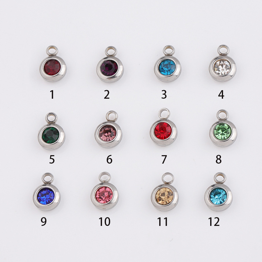 Wholesale Diy Stainless Steel Colour Crystal Month Birthstone Charms for Jewelry Making