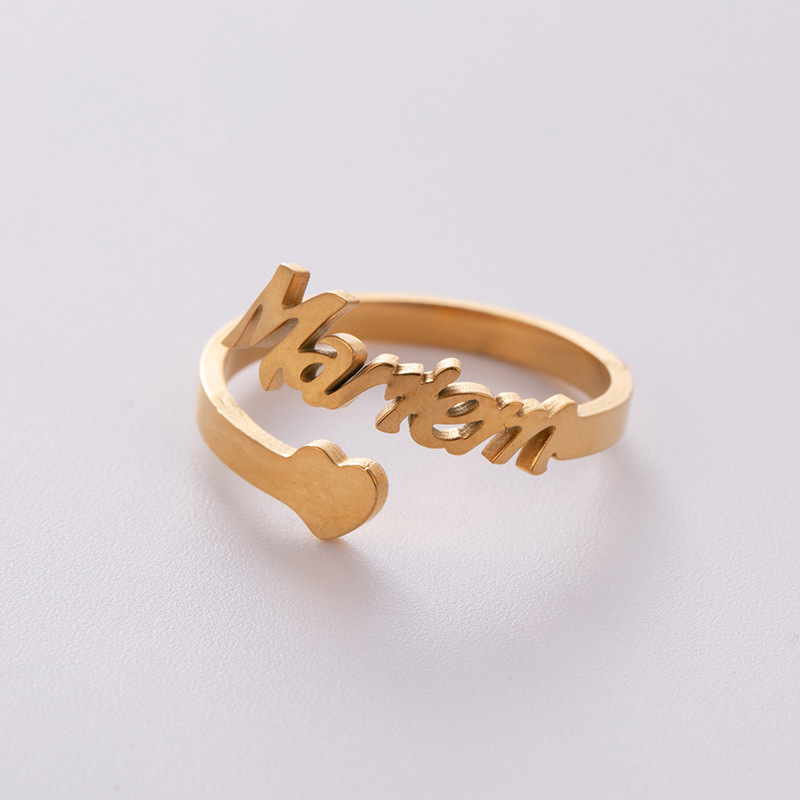 Personalized Gold Plated Stainless Steel Adjustable Custom Name Ring Jewelry for Women Men