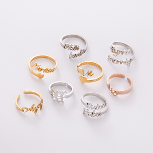 Personalized Gold Plated Stainless Steel Adjustable Custom Name Ring Jewelry for Women Men