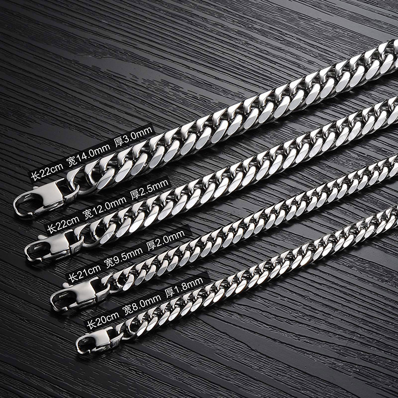 Hip Hop 8MM 10MM 12MM 14MM Cuban Chain Link Bracelet Stainless Steel for Men