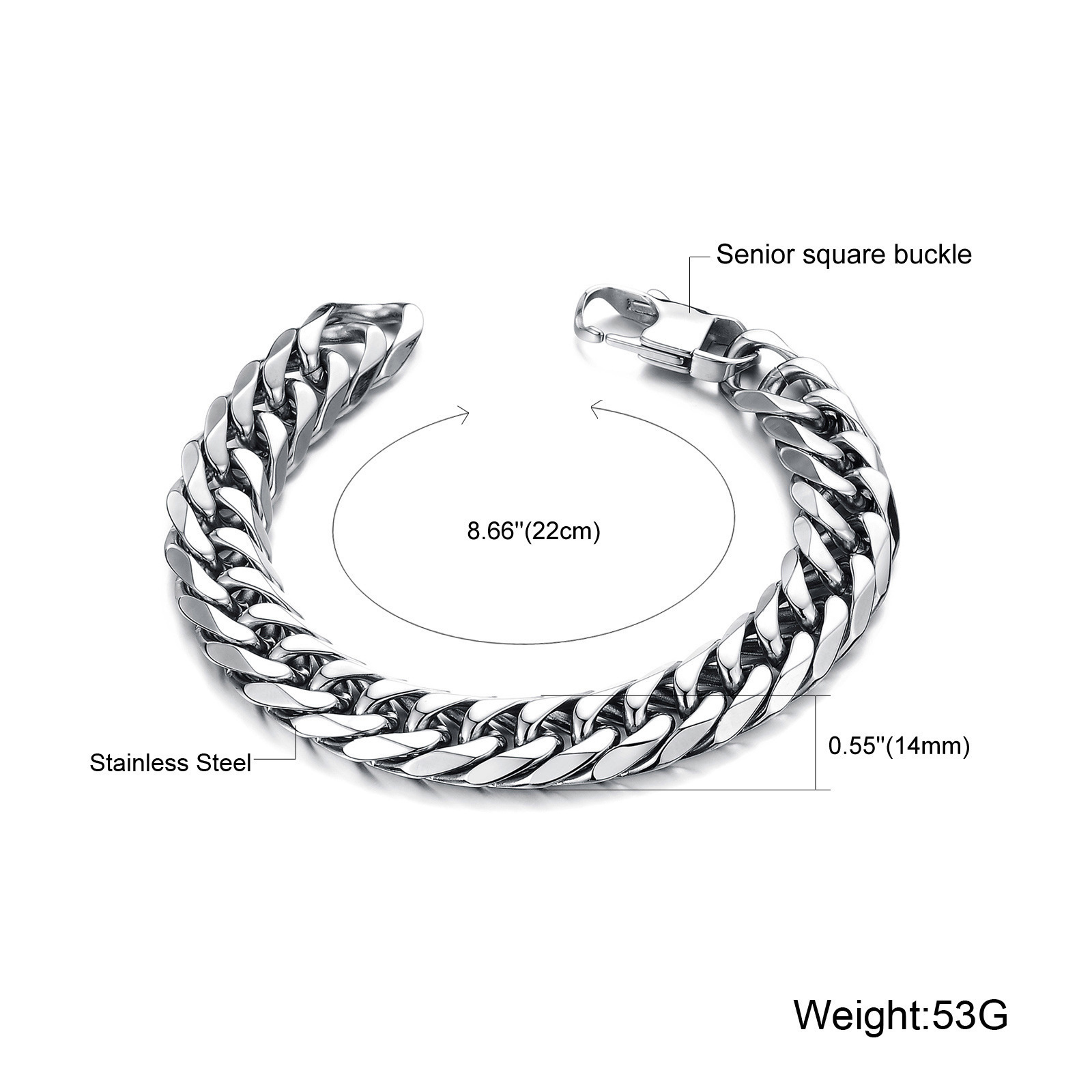 Hip Hop 8MM 10MM 12MM 14MM Cuban Chain Link Bracelet Stainless Steel for Men