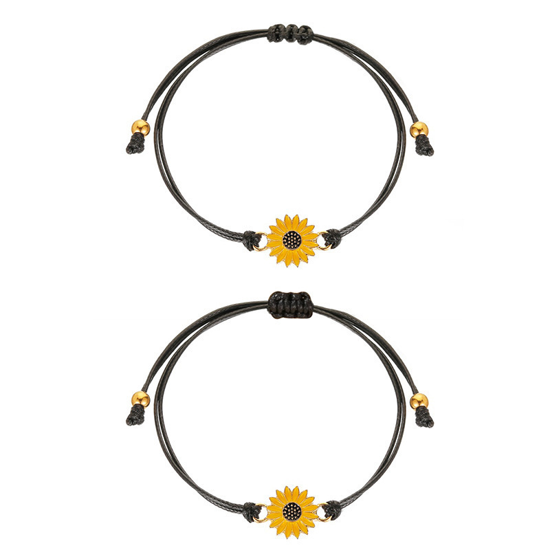 Wholesale 2Pcs BFF Friendship Adjustable Sunflower Matching Bracelets for Couples Sister Valentines Day Gifts