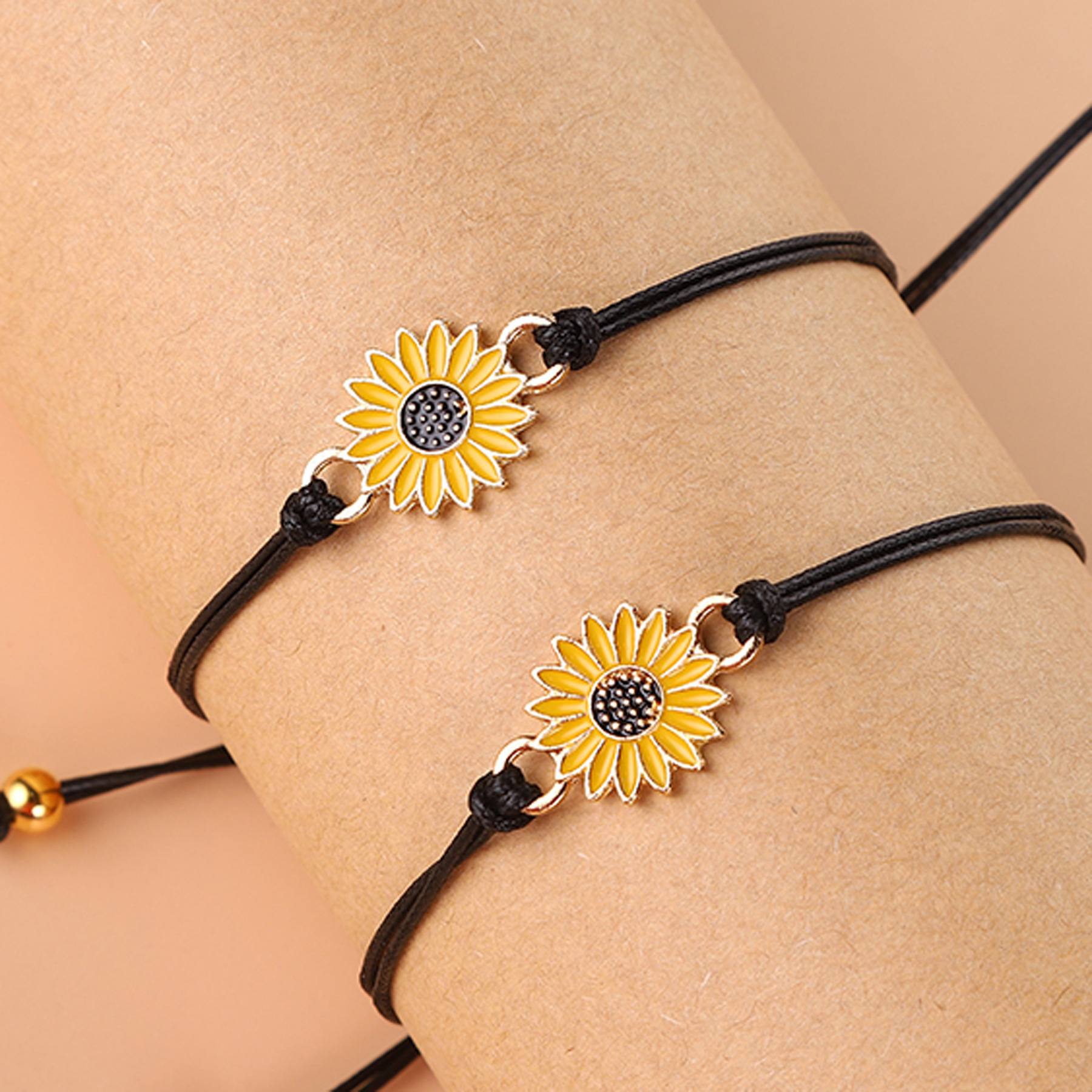 Wholesale 2Pcs BFF Friendship Adjustable Sunflower Matching Bracelets for Couples Sister Valentines Day Gifts