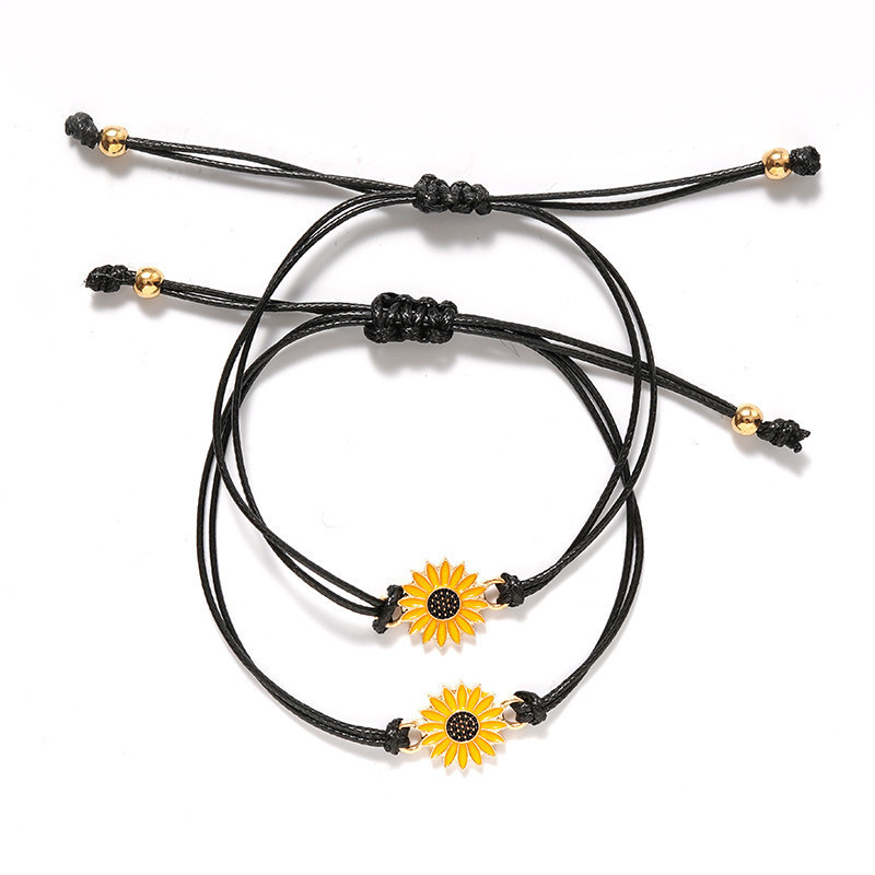 Wholesale 2Pcs BFF Friendship Adjustable Sunflower Matching Bracelets for Couples Sister Valentines Day Gifts