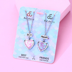 Factory Wholesale Price Sequin Glitter Heart Locket Pendent Necklaces for Men Best Friend