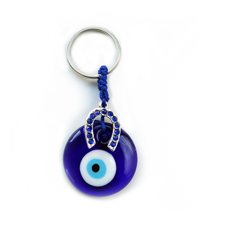 Hot Sale Blue Rhinestone Horseshoe Turtle Butterfly Evil Eye Keychain for Women Men