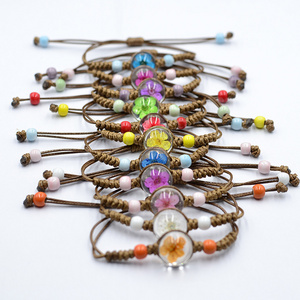 New Trendy Handmade Adjustable Pressed Resin Dried Real Flower Beads Bracelet for Women Summer Beach Jewelry