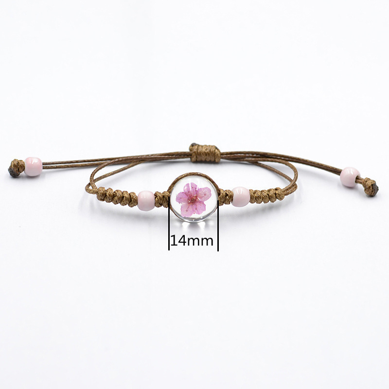 New Trendy Handmade Adjustable Pressed Resin Dried Real Flower Beads Bracelet for Women Summer Beach Jewelry