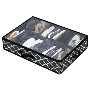 High Quality Fabric Underbed 12 Cells Shoe Storage Bags Foldable Shoe Storage Organizer With Clear Window For Closet