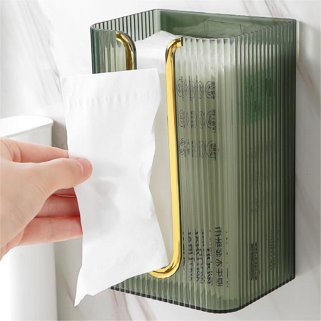 Multifunctional Wall- Mounted Acrylic Transparent Paper Cover Box Bathroom Face Towel Storage Box Perforation-free Tissue Box