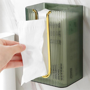 Multifunctional Wall- Mounted Acrylic Transparent Paper Cover Box Bathroom Face Towel Storage Box Perforation-free Tissue Box