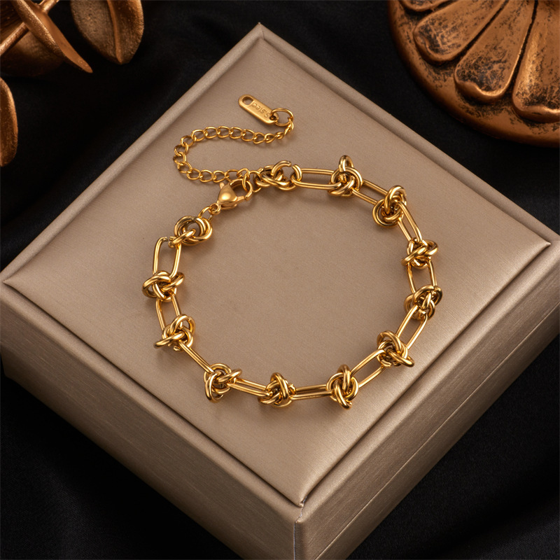 New Punk Non Tarnish Chain Necklace Bracelet Set 18k Gold Plated Stainless Steel Jewelry Set For Women