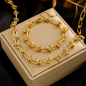 New Punk Non Tarnish Chain Necklace Bracelet Set 18k Gold Plated Stainless Steel Jewelry Set For Women