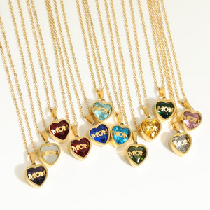 2023 Personalized 18k Gold Plated Stainless Steel MOM Love Heart Birthstone Pendant Necklace Jewelry For Women