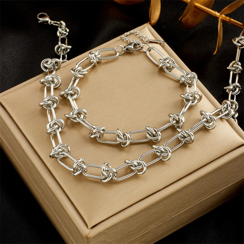 New Punk Non Tarnish Chain Necklace Bracelet Set 18k Gold Plated Stainless Steel Jewelry Set For Women