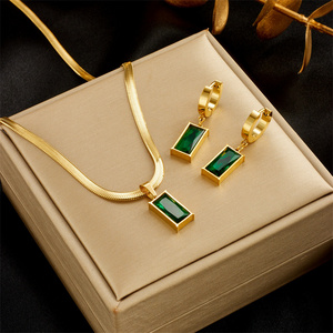 2023 New Original Fashion 18k Gold Plated Zircon Stainless Steel Necklace and Earrings Jewelry Set For Women