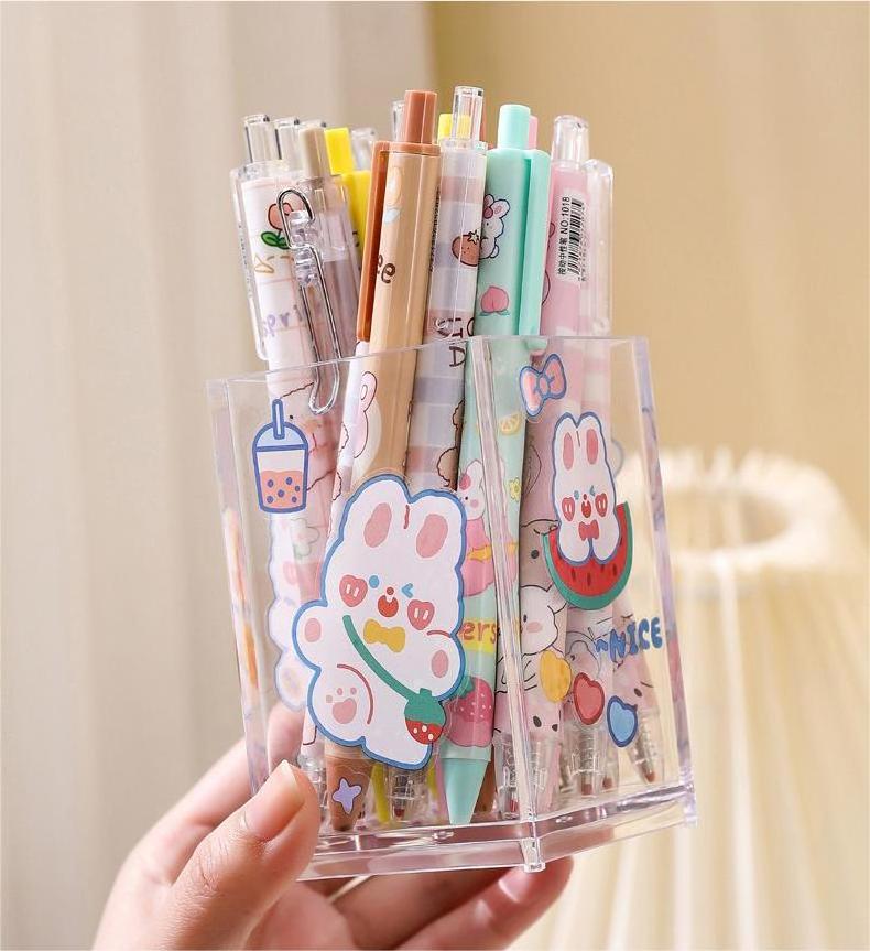 Customizable Transparent Acrylic Pen Holder Stationary Storage Box Cute Oriental Design Office Student Makeup Brush Storage