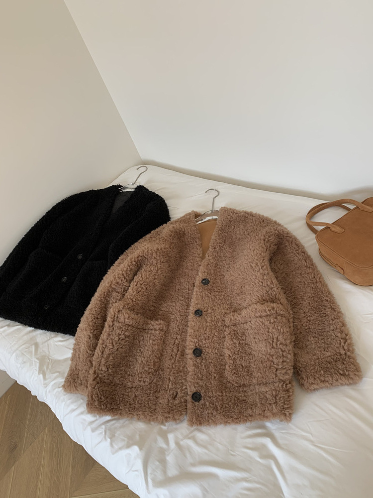 Winter Loose Right Angle Shoulder Fur Integrated Lamb Fur 100% Australian Wool Fur One Piece Jacket Slim Coat For Women