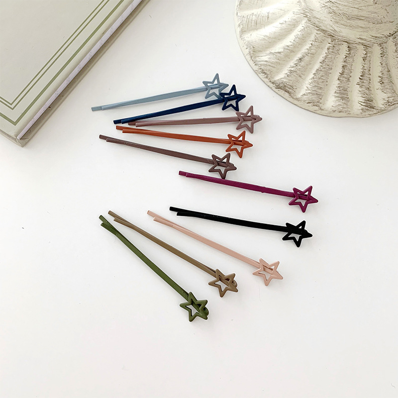 Simple style Spray paint headdress cute heart star hairpins 2 pcs candy color metal bobby pins sets for girls head wear