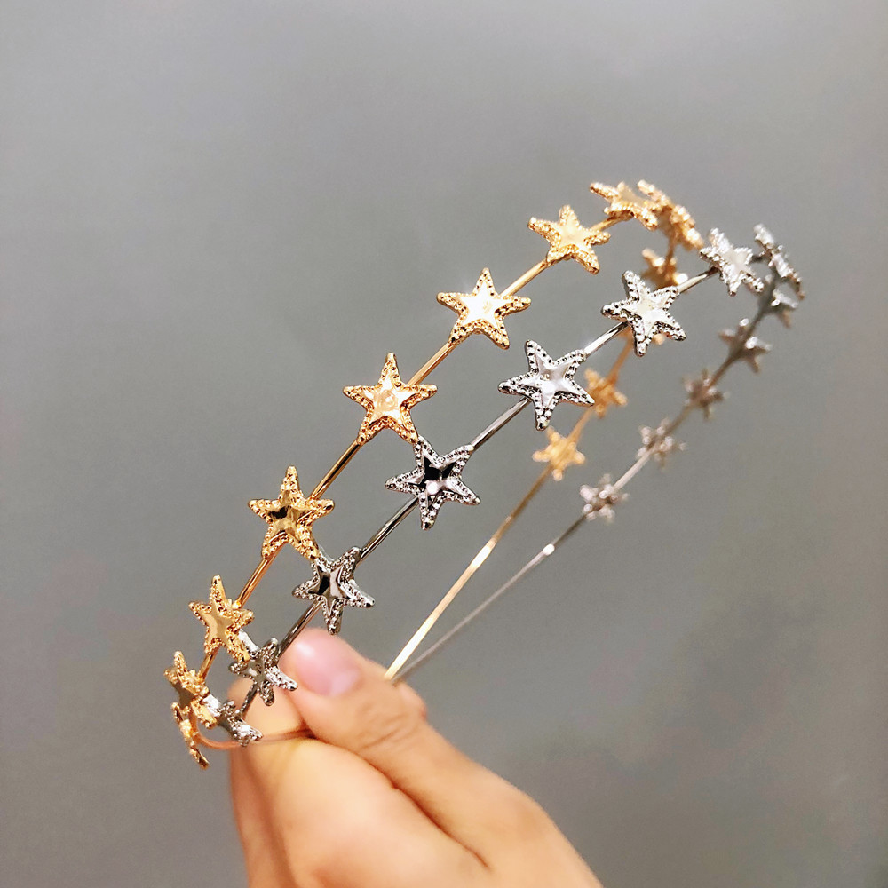 Hot selling fashion women hair accessory thin alloy hair band Metal star headbands for girls