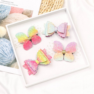 Sweet Girls gift Hair Accessories Glitter Lace butterfly hairpin Colorful bling shiny hair Grip Sequins Bow hair Clip For Kids