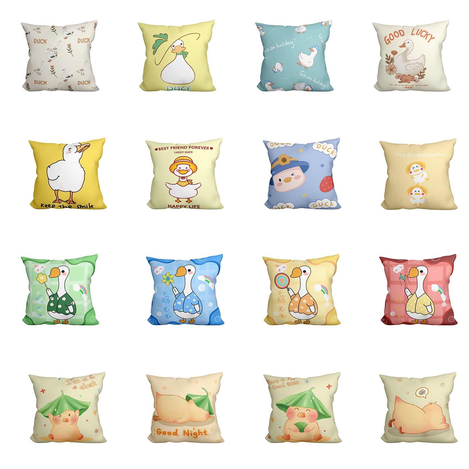 Wholesale custom new design fresh and lovely yellow duck print 45*45 simple sofa home decoration seat cushions & pillow