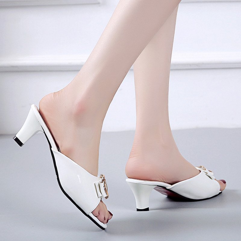 high quality slippers fashion summer wholesale price high heels women's slippers thick heel casual style black shoes for women