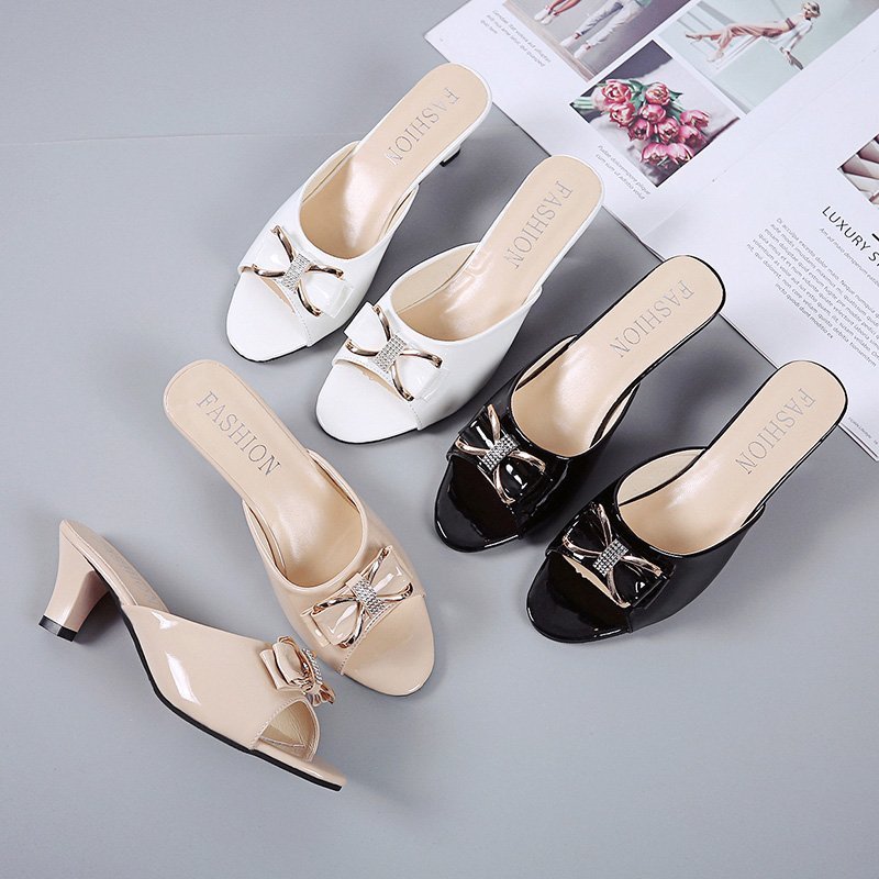 high quality slippers fashion summer wholesale price high heels women's slippers thick heel casual style black shoes for women