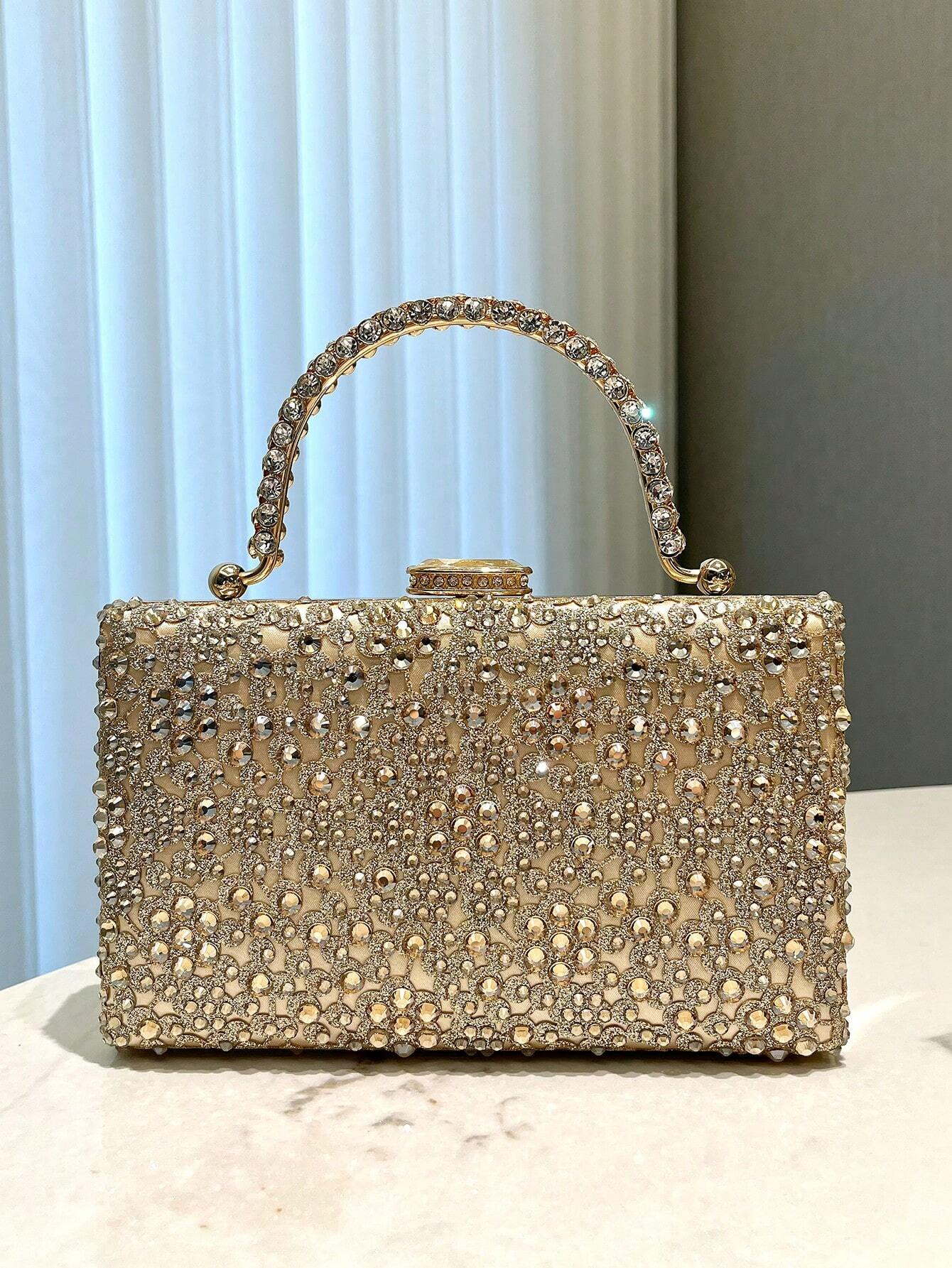 Rhinestone Crystal  Elegant Evening Clutch Bag Diamond Champagne Party Wedding Handbag With Chain Strap Women Purse