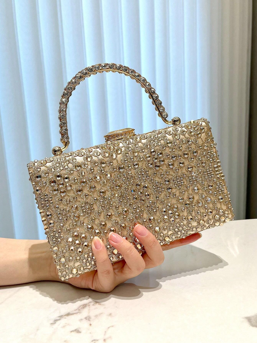 Rhinestone Crystal  Elegant Evening Clutch Bag Diamond Champagne Party Wedding Handbag With Chain Strap Women Purse