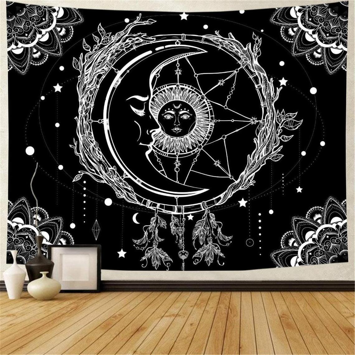 Psychedelic Wall Hanging Tapestry with Art chakra Hippie Tapestry Wall Hanging Sun and Moon Tapestry