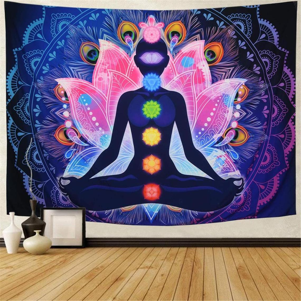 Seven Chakra Tapestry Yoga Meditation Hippie Psychedelic Tapestry Poster 7 Chakras Tapestries Meditating