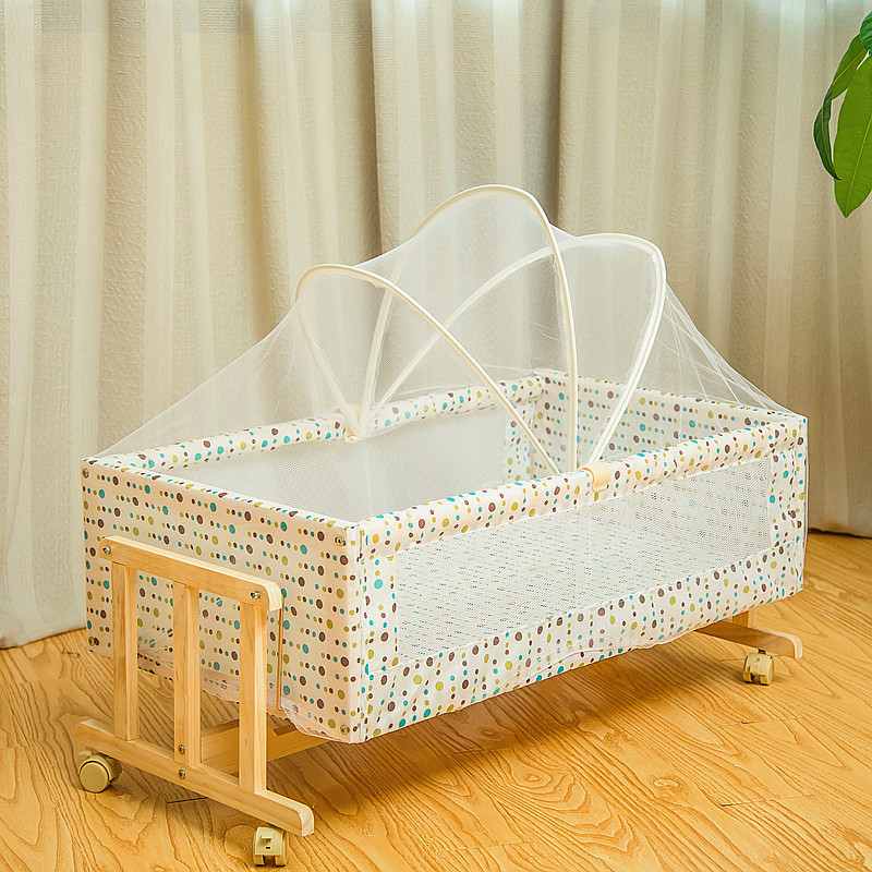 Crib solid wood multi-purpose small crib Cradle bed simple and portable Baby bed can be moved to send mosquito net