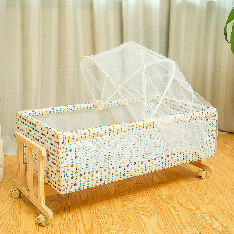 Crib solid wood multi-purpose small crib Cradle bed simple and portable Baby bed can be moved to send mosquito net