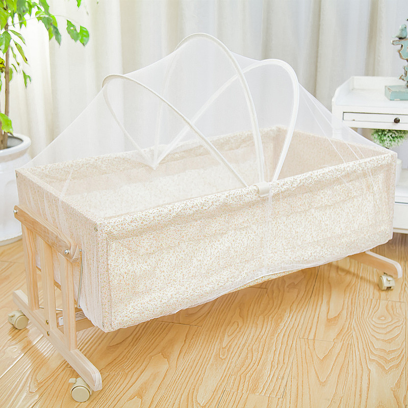 Crib solid wood multi-purpose small crib Cradle bed simple and portable Baby bed can be moved to send mosquito net