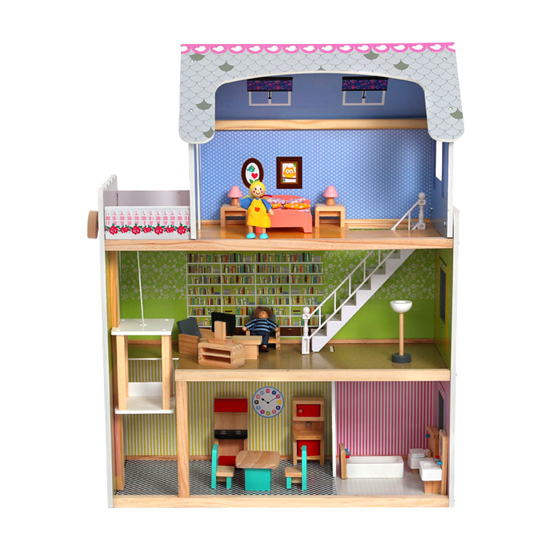 New girl pink doll house simulation wooden princess play doll house wooden children play house toys