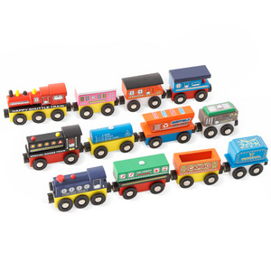 Onshine hot sale children's 4 pcs wooden magnetic train car play set assemble wooden train fit for train track toy