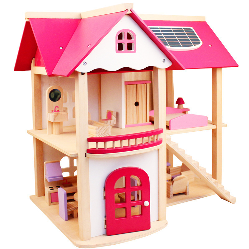 2 floors wooden doll house furniture classic funny DIY Indoor children children pretend furniture wooden kids toy