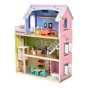 New girl pink doll house simulation wooden princess play doll house wooden children play house toys